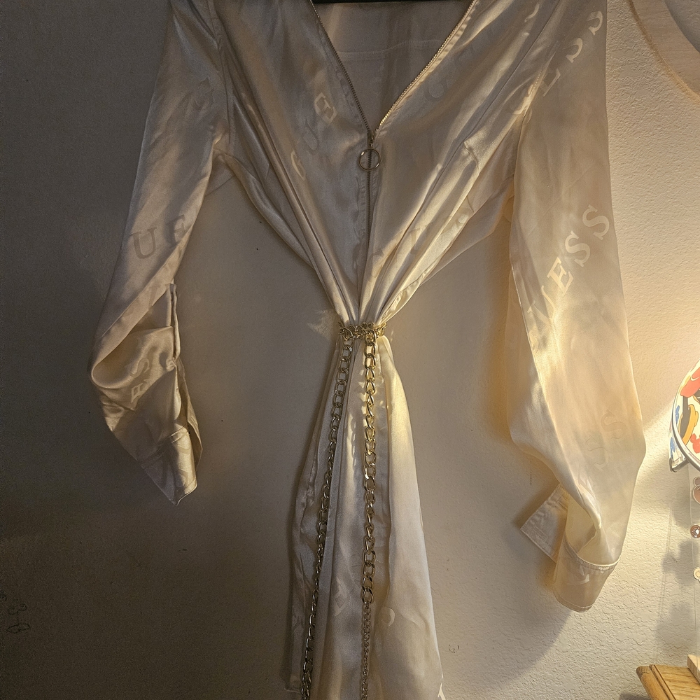 Guess Cream Satin Dress with Gold Chain